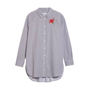NWOT Equipment / Carmine Rose Embroidered Striped Tunic Button Down Shirt - xs